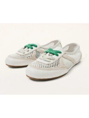 ZARA Mesh Ballet Flats White Green Lace-Up Shoes Women US 5 EU 36 Casual Summer